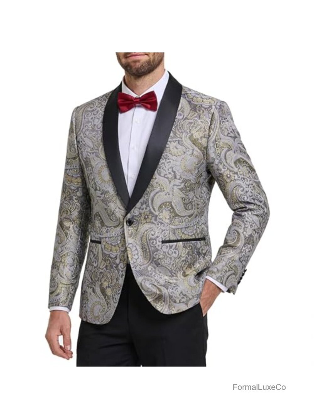 Men's Floral Embroidered Tuxedo Jacket Shawl Lapel Formal Blazer